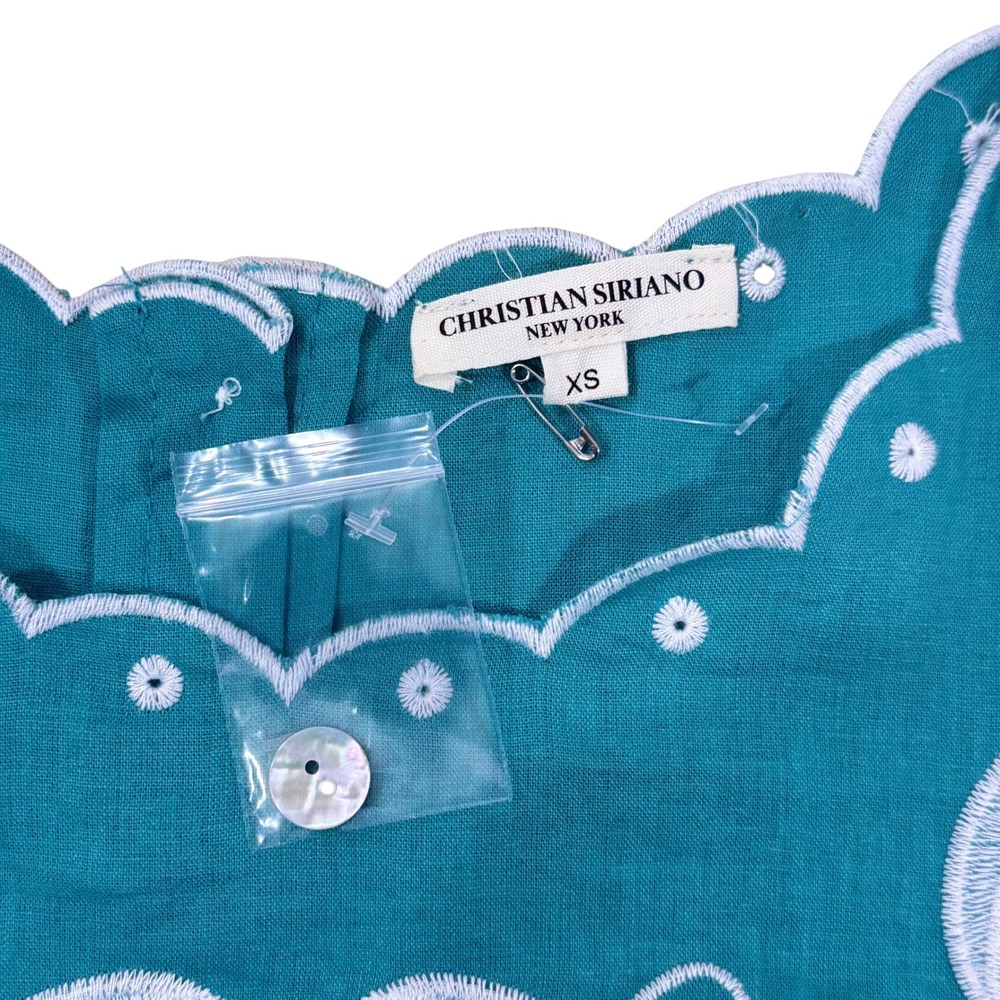 Christian Siriano Women Teal Embroidered Linen Blend Crop Top Size XS - Picture 5 of 8